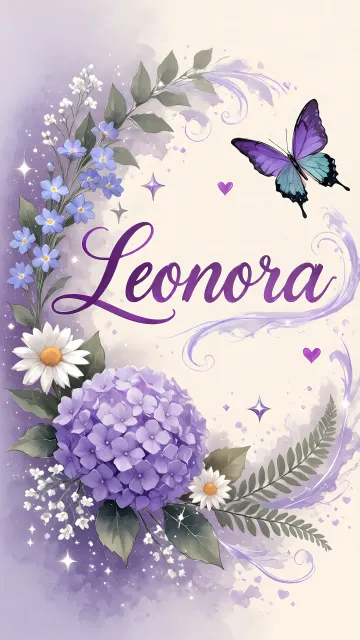 Leonora diseño 2 - Diseño elegante de hortensias en tonos lila y morados suaves, con volutas estilizadas y una mariposa mística que aporta un toque etéreo y mágico.