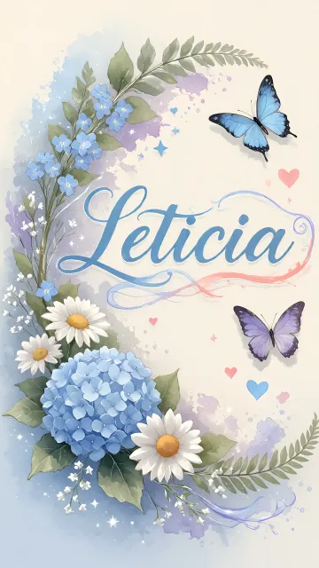 Leticia diseño 1 - Hortensias azules, flores pequeñas y acuarela suave con mariposas azules y brillo etéreo