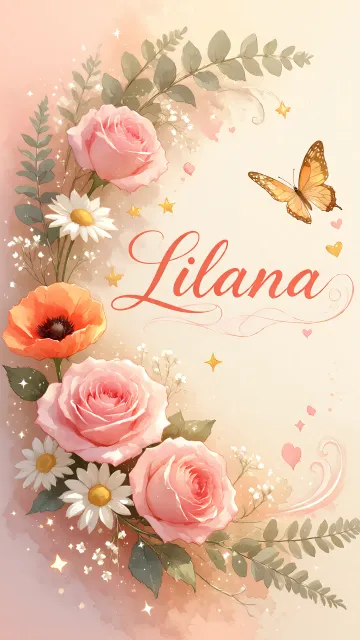 Liliana diseño 3 - Elegante composición de rosas rosadas y amapolas naranjas con mariposas doradas brillantes sobre un fondo cálido, romántico y mágico.