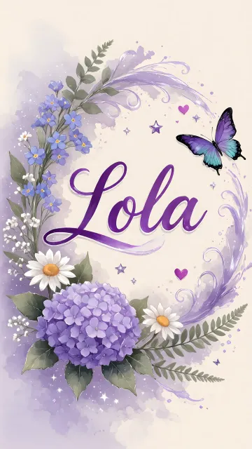 Lola diseño 2 - Diseño elegante de hortensias en tonos lila y morados suaves, con volutas estilizadas y una mariposa mística que aporta un toque etéreo y mágico.