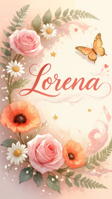 Lorena diseño 3 - Elegante composición de rosas rosadas y amapolas naranjas con mariposas doradas brillantes sobre un fondo cálido, romántico y mágico.