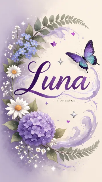 Luna diseño 2 - Diseño elegante de hortensias en tonos lila y morados suaves, con volutas estilizadas y una mariposa mística que aporta un toque etéreo y mágico.