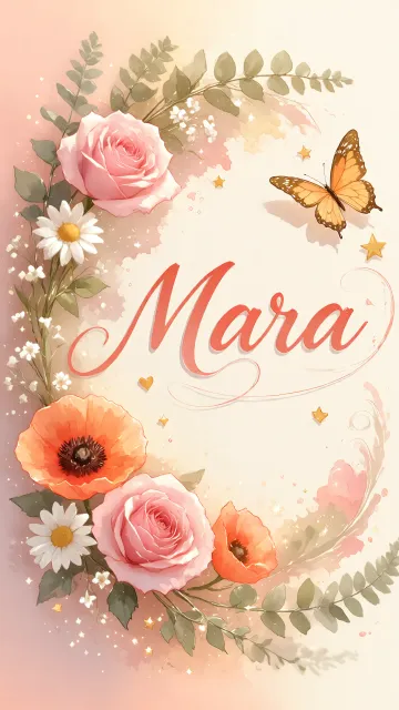 Mara diseño 3 - Elegante composición de rosas rosadas y amapolas naranjas con mariposas doradas brillantes sobre un fondo cálido, romántico y mágico.