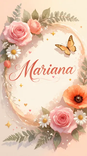 Mariana diseño 3 - Elegante composición de rosas rosadas y amapolas naranjas con mariposas doradas brillantes sobre un fondo cálido, romántico y mágico.