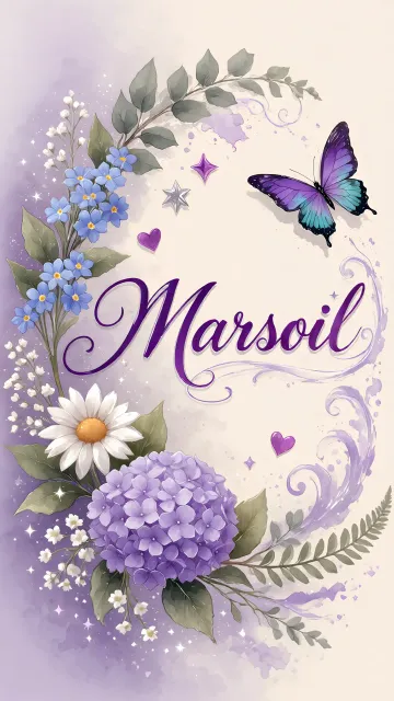 Marisol diseño 2 - Diseño elegante de hortensias en tonos lila y morados suaves, con volutas estilizadas y una mariposa mística que aporta un toque etéreo y mágico.