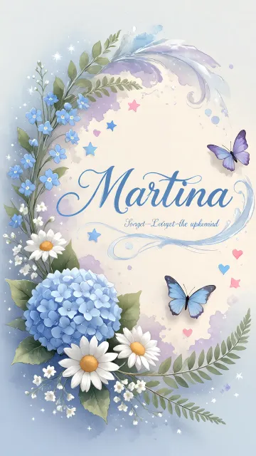 Martina diseño 1 - Hortensias azules, flores pequeñas y acuarela suave con mariposas azules y brillo etéreo