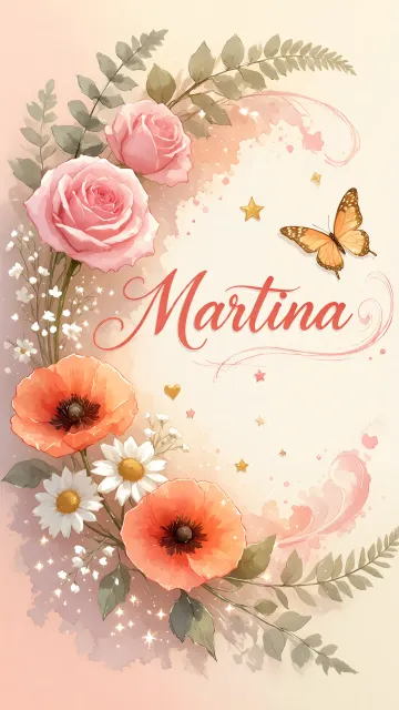 Martina diseño 3 - Elegante composición de rosas rosadas y amapolas naranjas con mariposas doradas brillantes sobre un fondo cálido, romántico y mágico.