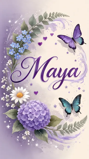 Maya diseño 2 - Diseño elegante de hortensias en tonos lila y morados suaves, con volutas estilizadas y una mariposa mística que aporta un toque etéreo y mágico.