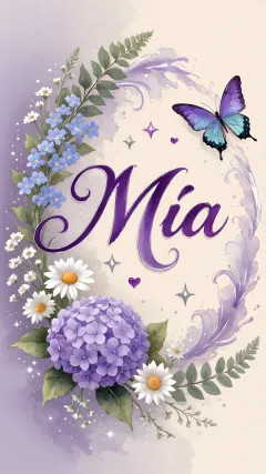 Mia - Diseño elegante de hortensias en tonos lila y morados suaves, con volutas estilizadas y una mariposa mística que aporta un toque etéreo y mágico.