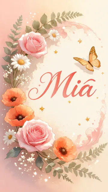 Mia diseño 3 - Elegante composición de rosas rosadas y amapolas naranjas con mariposas doradas brillantes sobre un fondo cálido, romántico y mágico.