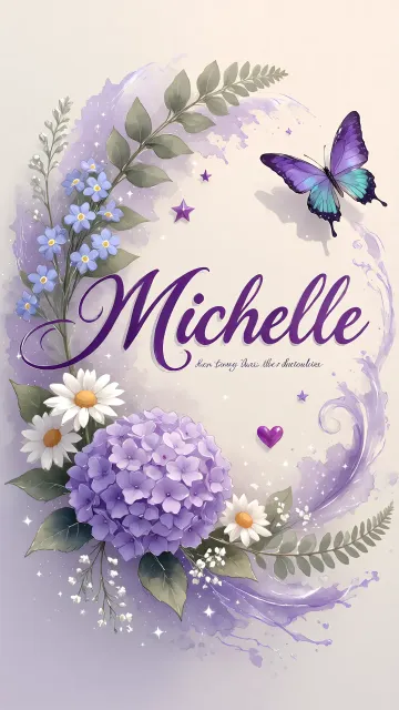 Michelle diseño 2 - Diseño elegante de hortensias en tonos lila y morados suaves, con volutas estilizadas y una mariposa mística que aporta un toque etéreo y mágico.