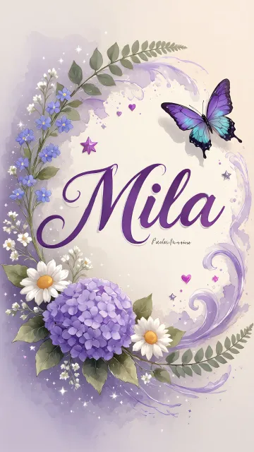 Mila diseño 2 - Diseño elegante de hortensias en tonos lila y morados suaves, con volutas estilizadas y una mariposa mística que aporta un toque etéreo y mágico.
