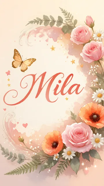 Mila diseño 3 - Elegante composición de rosas rosadas y amapolas naranjas con mariposas doradas brillantes sobre un fondo cálido, romántico y mágico.