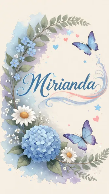 Miranda diseño 1 - Hortensias azules, flores pequeñas y acuarela suave con mariposas azules y brillo etéreo