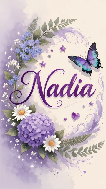 Nadia diseño 2 - Diseño elegante de hortensias en tonos lila y morados suaves, con volutas estilizadas y una mariposa mística que aporta un toque etéreo y mágico.
