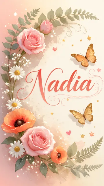 Nadia diseño 3 - Elegante composición de rosas rosadas y amapolas naranjas con mariposas doradas brillantes sobre un fondo cálido, romántico y mágico.