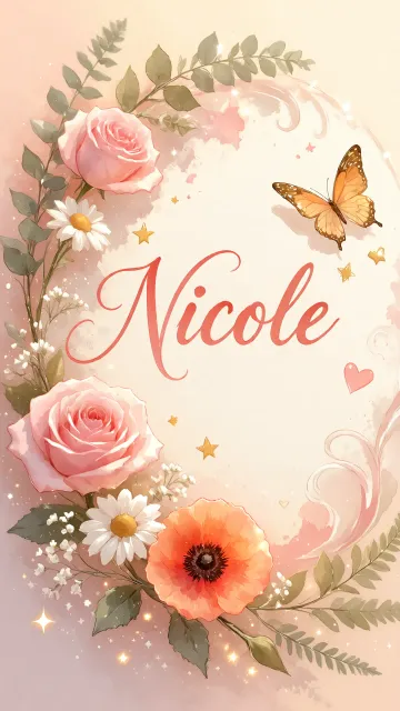 Nicole diseño 3 - Elegante composición de rosas rosadas y amapolas naranjas con mariposas doradas brillantes sobre un fondo cálido, romántico y mágico.