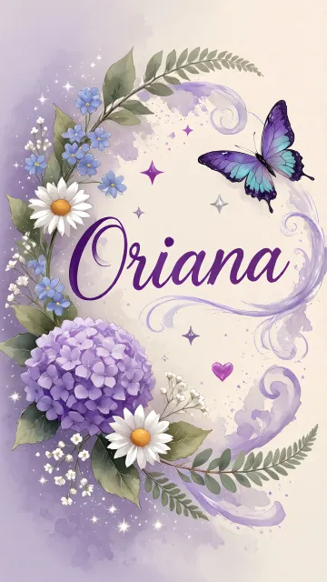Oriana diseño 2 - Diseño elegante de hortensias en tonos lila y morados suaves, con volutas estilizadas y una mariposa mística que aporta un toque etéreo y mágico.