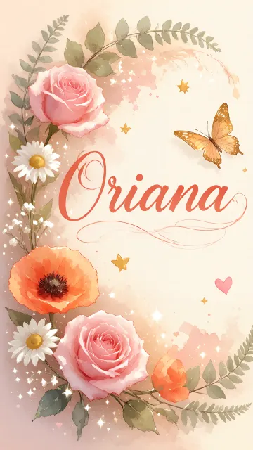 Oriana diseño 3 - Elegante composición de rosas rosadas y amapolas naranjas con mariposas doradas brillantes sobre un fondo cálido, romántico y mágico.