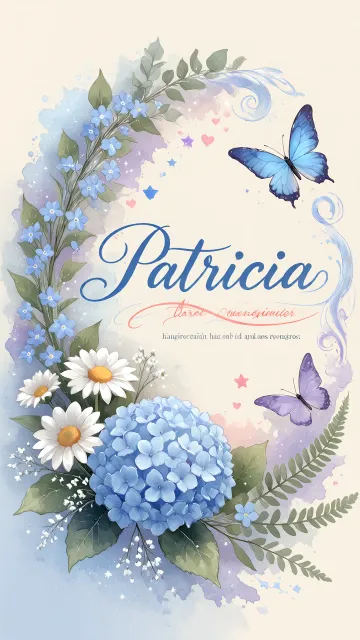 Patricia diseño 1 - Hortensias azules, flores pequeñas y acuarela suave con mariposas azules y brillo etéreo