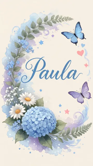 Paula diseño 1 - Hortensias azules, flores pequeñas y acuarela suave con mariposas azules y brillo etéreo