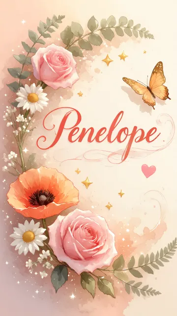 Penelope diseño 3 - Elegante composición de rosas rosadas y amapolas naranjas con mariposas doradas brillantes sobre un fondo cálido, romántico y mágico.