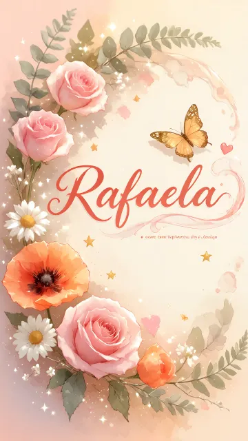 Rafaela diseño 3 - Elegante composición de rosas rosadas y amapolas naranjas con mariposas doradas brillantes sobre un fondo cálido, romántico y mágico.