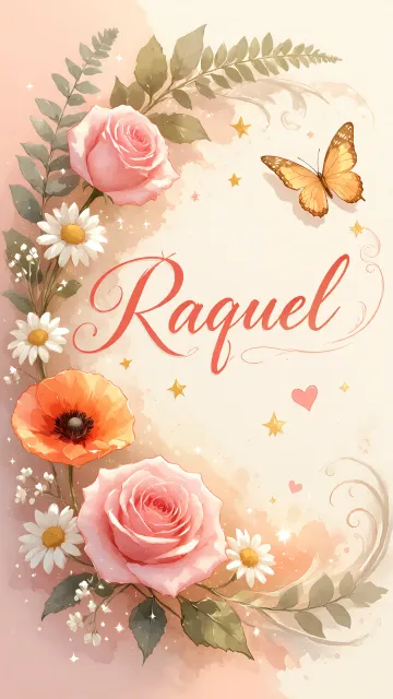 Raquel diseño 3 - Elegante composición de rosas rosadas y amapolas naranjas con mariposas doradas brillantes sobre un fondo cálido, romántico y mágico.