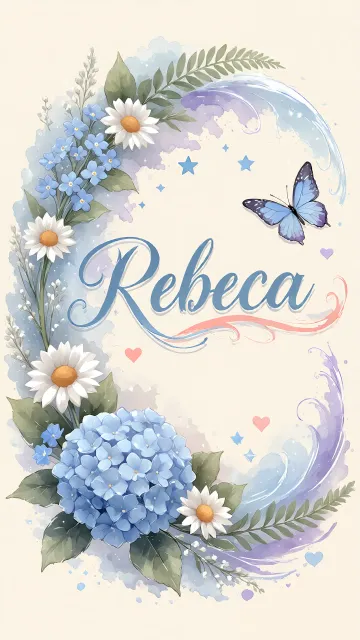 Rebeca diseño 1 - Hortensias azules, flores pequeñas y acuarela suave con mariposas azules y brillo etéreo