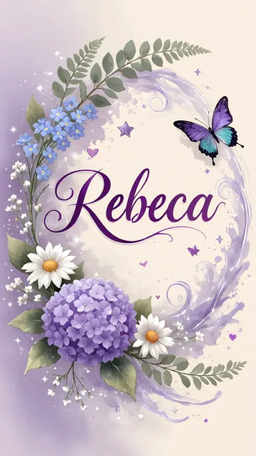 Rebeca diseño 2 - Diseño elegante de hortensias en tonos lila y morados suaves, con volutas estilizadas y una mariposa mística que aporta un toque etéreo y mágico.