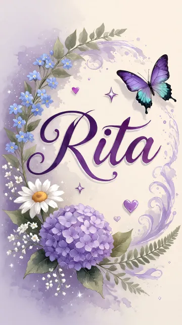 Rita diseño 2 - Diseño elegante de hortensias en tonos lila y morados suaves, con volutas estilizadas y una mariposa mística que aporta un toque etéreo y mágico.