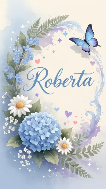 Roberta diseño 1 - Hortensias azules, flores pequeñas y acuarela suave con mariposas azules y brillo etéreo