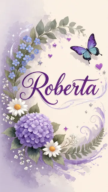 Roberta diseño 2 - Diseño elegante de hortensias en tonos lila y morados suaves, con volutas estilizadas y una mariposa mística que aporta un toque etéreo y mágico.
