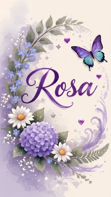 Rosa diseño 2 - Diseño elegante de hortensias en tonos lila y morados suaves, con volutas estilizadas y una mariposa mística que aporta un toque etéreo y mágico.