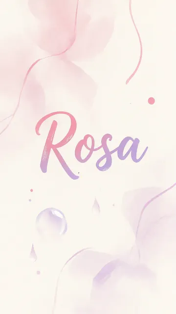 Rosa diseño 7 - Diseño abstracto en acuarela sobre fondo crema, con manchas fluidas y etéreas en rosa pastel y lila, líneas curvas que aportan movimiento, pequeñas gotas salpicadas cayendo verticalmente y una burbuja translúcida en la parte superior izquierda. El nombre resalta al centro con una tipografía cursiva amplia y elegante en degradado rosa a morado.