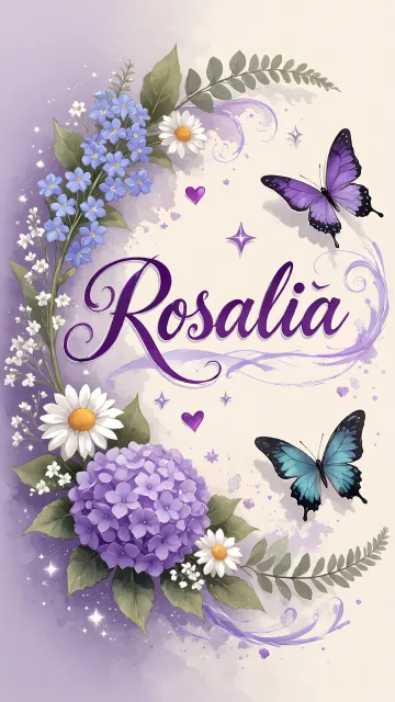 Rosalia diseño 2 - Diseño elegante de hortensias en tonos lila y morados suaves, con volutas estilizadas y una mariposa mística que aporta un toque etéreo y mágico.