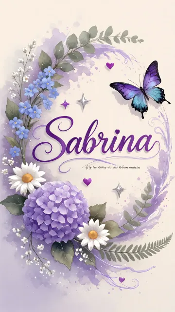 Sabrina diseño 2 - Diseño elegante de hortensias en tonos lila y morados suaves, con volutas estilizadas y una mariposa mística que aporta un toque etéreo y mágico.