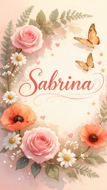 Sabrina diseño 3 - Elegante composición de rosas rosadas y amapolas naranjas con mariposas doradas brillantes sobre un fondo cálido, romántico y mágico.
