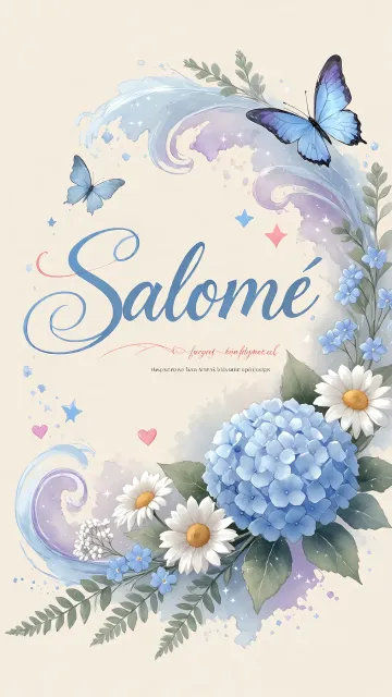Salome diseño 1 - Hortensias azules, flores pequeñas y acuarela suave con mariposas azules y brillo etéreo