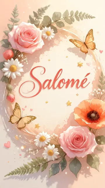 Salome diseño 3 - Elegante composición de rosas rosadas y amapolas naranjas con mariposas doradas brillantes sobre un fondo cálido, romántico y mágico.