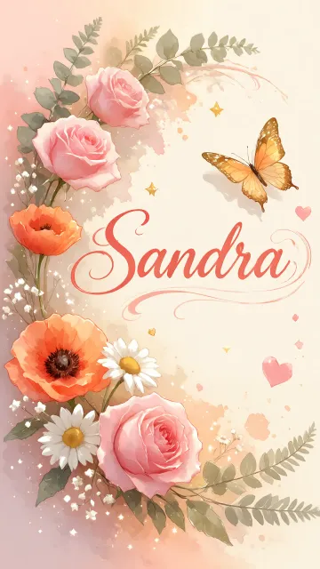 Sandra diseño 3 - Elegante composición de rosas rosadas y amapolas naranjas con mariposas doradas brillantes sobre un fondo cálido, romántico y mágico.