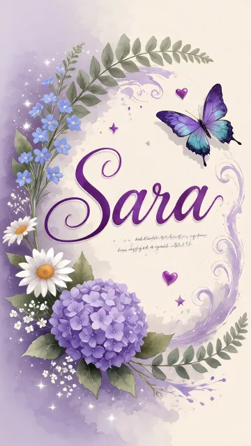 Sara diseño 2 - Diseño elegante de hortensias en tonos lila y morados suaves, con volutas estilizadas y una mariposa mística que aporta un toque etéreo y mágico.