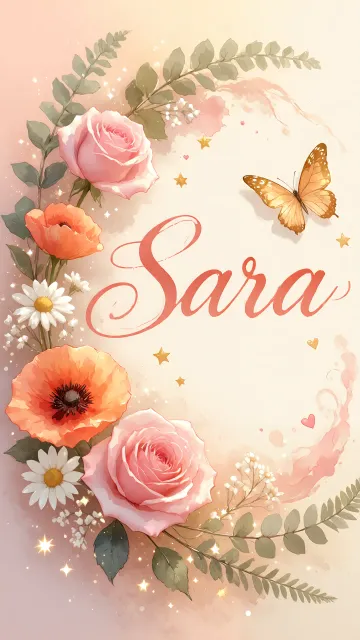 Sara diseño 3 - Elegante composición de rosas rosadas y amapolas naranjas con mariposas doradas brillantes sobre un fondo cálido, romántico y mágico.