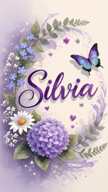 Silvia diseño 2 - Diseño elegante de hortensias en tonos lila y morados suaves, con volutas estilizadas y una mariposa mística que aporta un toque etéreo y mágico.