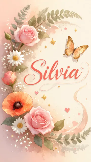 Silvia diseño 3 - Elegante composición de rosas rosadas y amapolas naranjas con mariposas doradas brillantes sobre un fondo cálido, romántico y mágico.