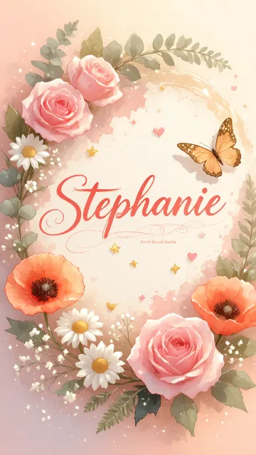 Stephanie diseño 3 - Elegante composición de rosas rosadas y amapolas naranjas con mariposas doradas brillantes sobre un fondo cálido, romántico y mágico.