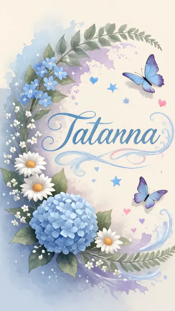 Tatiana diseño 1 - Hortensias azules, flores pequeñas y acuarela suave con mariposas azules y brillo etéreo