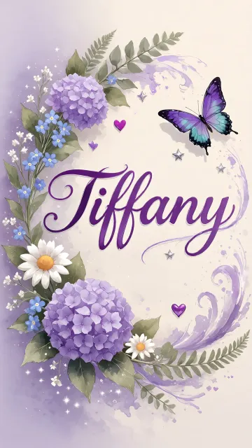 Tiffany diseño 2 - Diseño elegante de hortensias en tonos lila y morados suaves, con volutas estilizadas y una mariposa mística que aporta un toque etéreo y mágico.