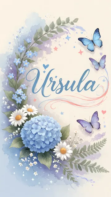 Ursula diseño 1 - Hortensias azules, flores pequeñas y acuarela suave con mariposas azules y brillo etéreo