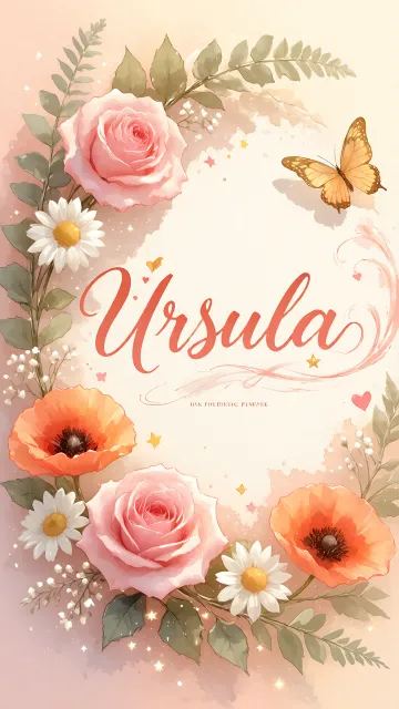 Ursula diseño 3 - Elegante composición de rosas rosadas y amapolas naranjas con mariposas doradas brillantes sobre un fondo cálido, romántico y mágico.